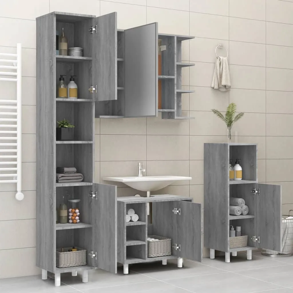vidaXL Mobile da bagno Grigio Sonoma 30x30x179 cm Materiale a base di legno - 4