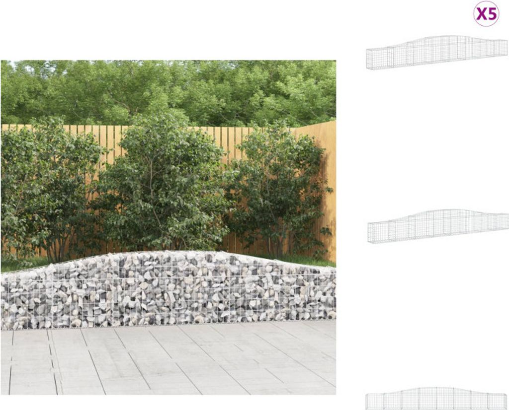 vidaXL Gabionen mit Hochbogen 5 Stk. 400x30x40/60 cm Verzinktes Eisen - Blumentöpfe & Pflanzgefäße