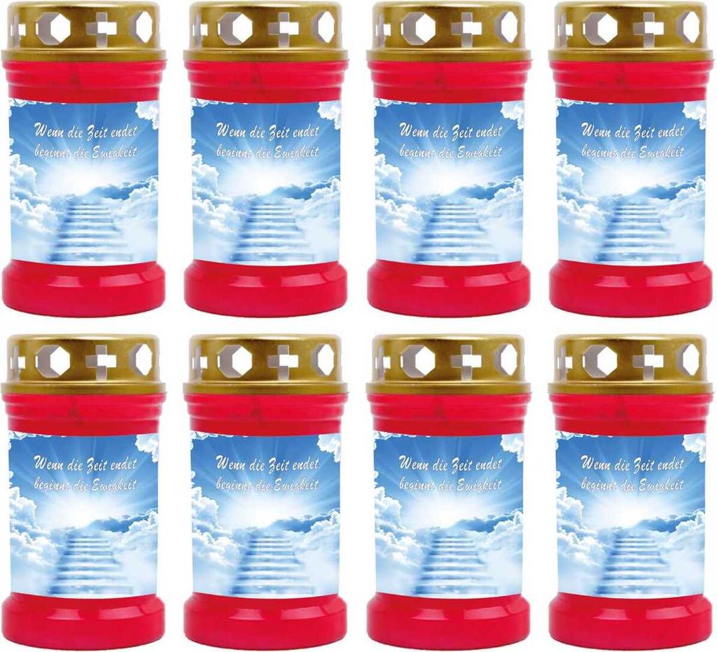 Grabkerze Rot 8er Pack, Brenndauer: 40 Stunden ( je Kerze ), Motiv: Treppe