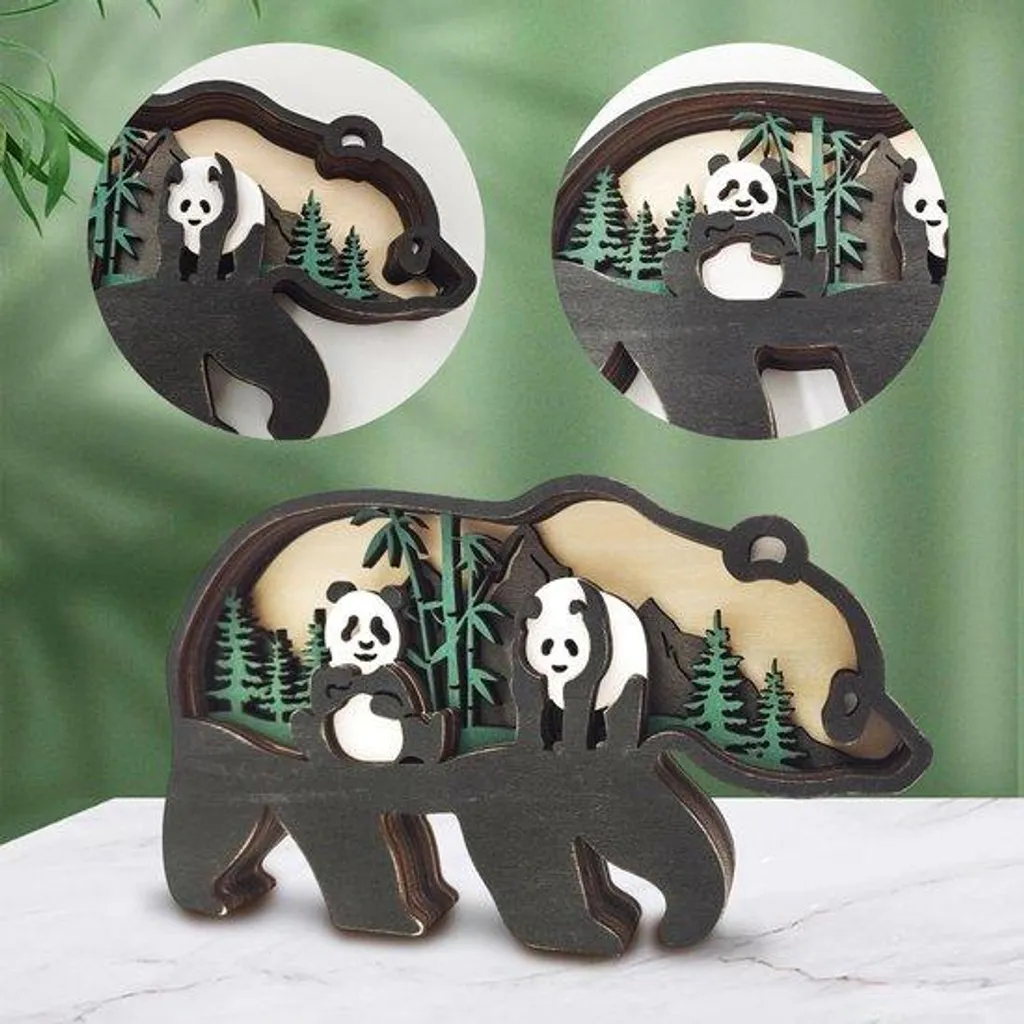 Décoration panda en bois 3D multicouche - Ornement mural et de table