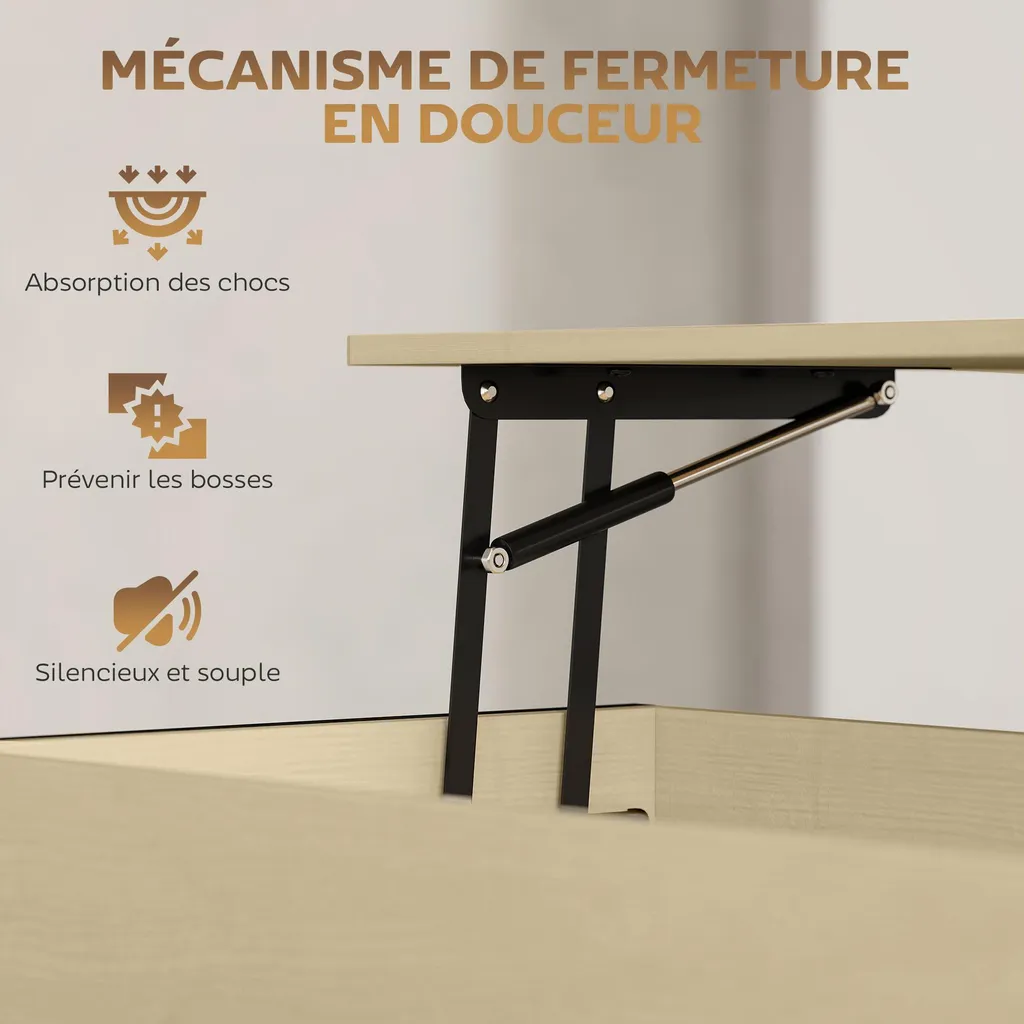 Table de salon avec plateau relevable et compartiment caché bois clair - 7