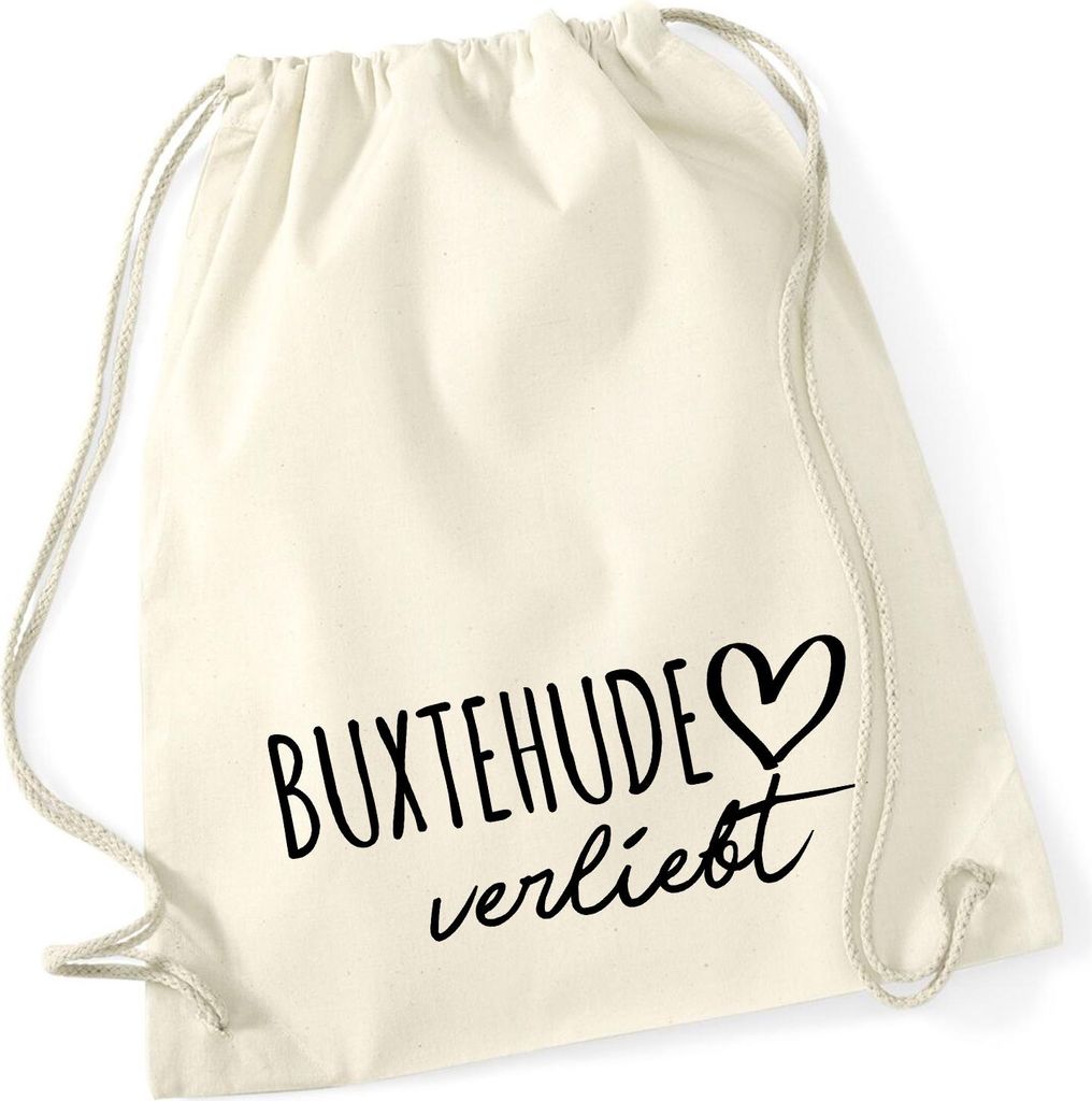 Huuraa Turnbeutel Buxtehude verliebt 12 Liter Natural Baumwolle Rucksack Geschenkidee