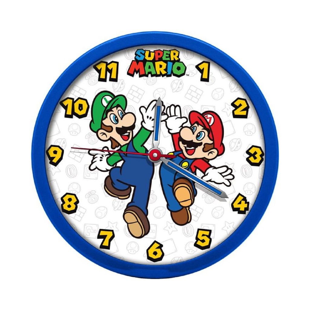 A Super Mario themed clock with Mario and Luigi characters.