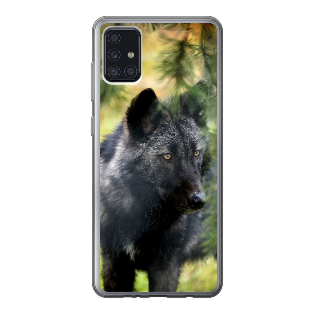 MuchoWow Handyhülle Schutzhülle Hülle für Samsung Galaxy A52 5G Wolf - Makro - Blätter Silikon Softcase Handy Hülle - Umschlag