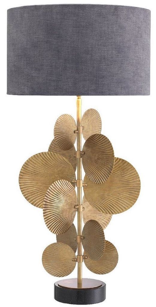 Casa Padrino Luxus Tischleuchte Vintage Messingfarben / Schwarz / Grau Ø 40 x H. 83 cm - Moderne Tischlampe mit Granitsockel und rundem Lampenschi...