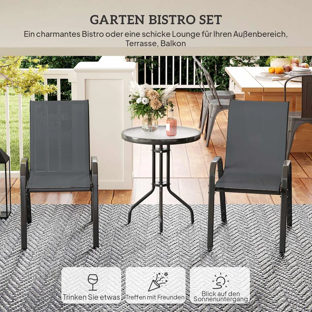 Ensemble bistro d'extérieur 3 pièces avec table en verre et chaises - 4