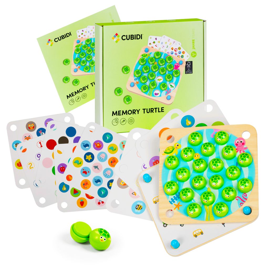 CUBIDI Memory - Süßes Schildkröten Memory für Kleinkinder⎥ Montessori Spielzeug aus Holz⎥ Fördert motorische Entwicklung & Gedächtnis...