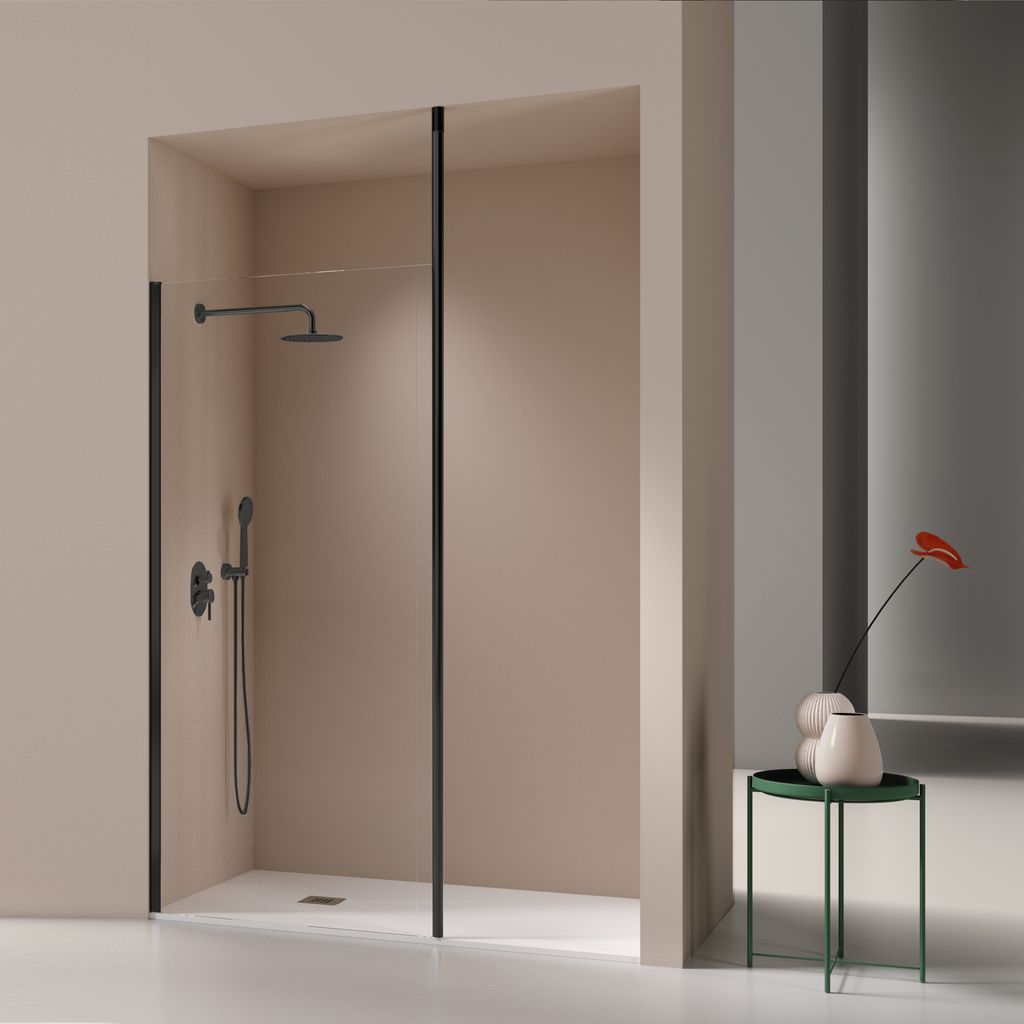Duschwand FRESH LEVANTE schwarz - 120-121 cm Glas 8mm ohne Sichtschutz