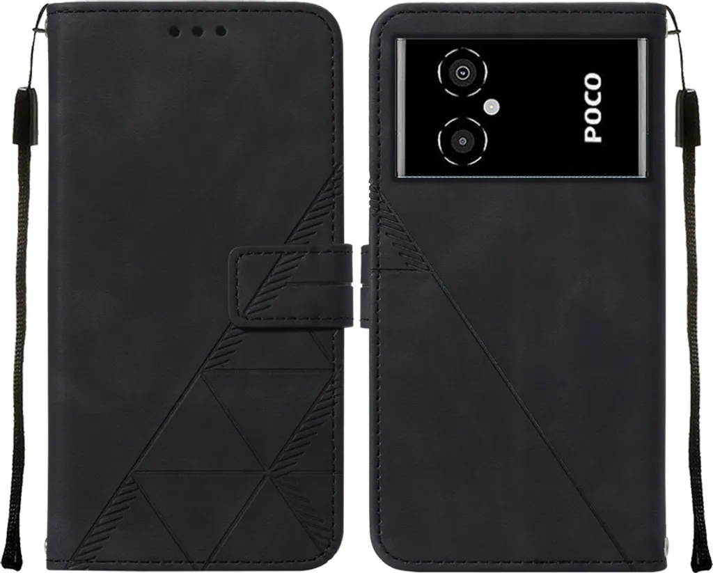 Custodia Flip Xiaomi Poco M4 5G M5 Pelle Goffrata Portafoglio Nera