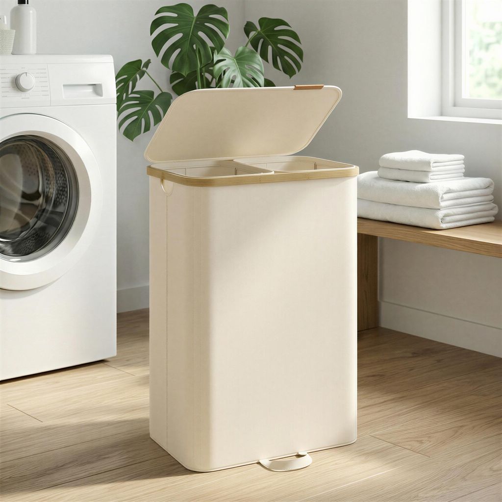 SONGMICS Wäschekorb mit Deckel, Wäschesammler, Produktbild 