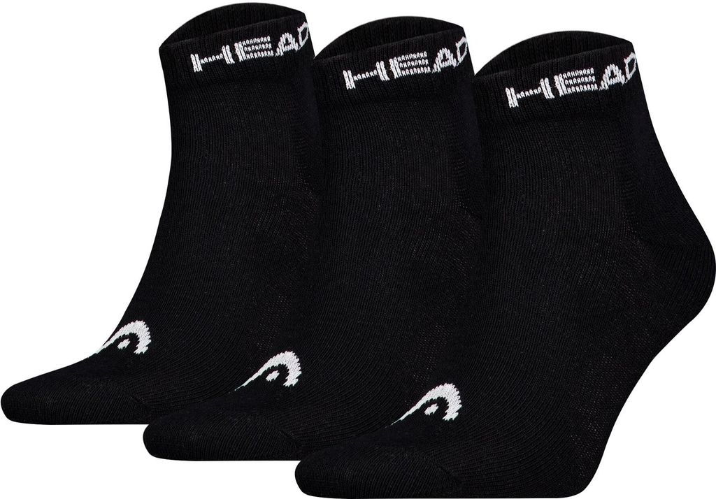 HEAD Uni Quarter Socken, 3er Pack - Elements All Sport Quarter, Logo, einfarbig Schwarz 39-42