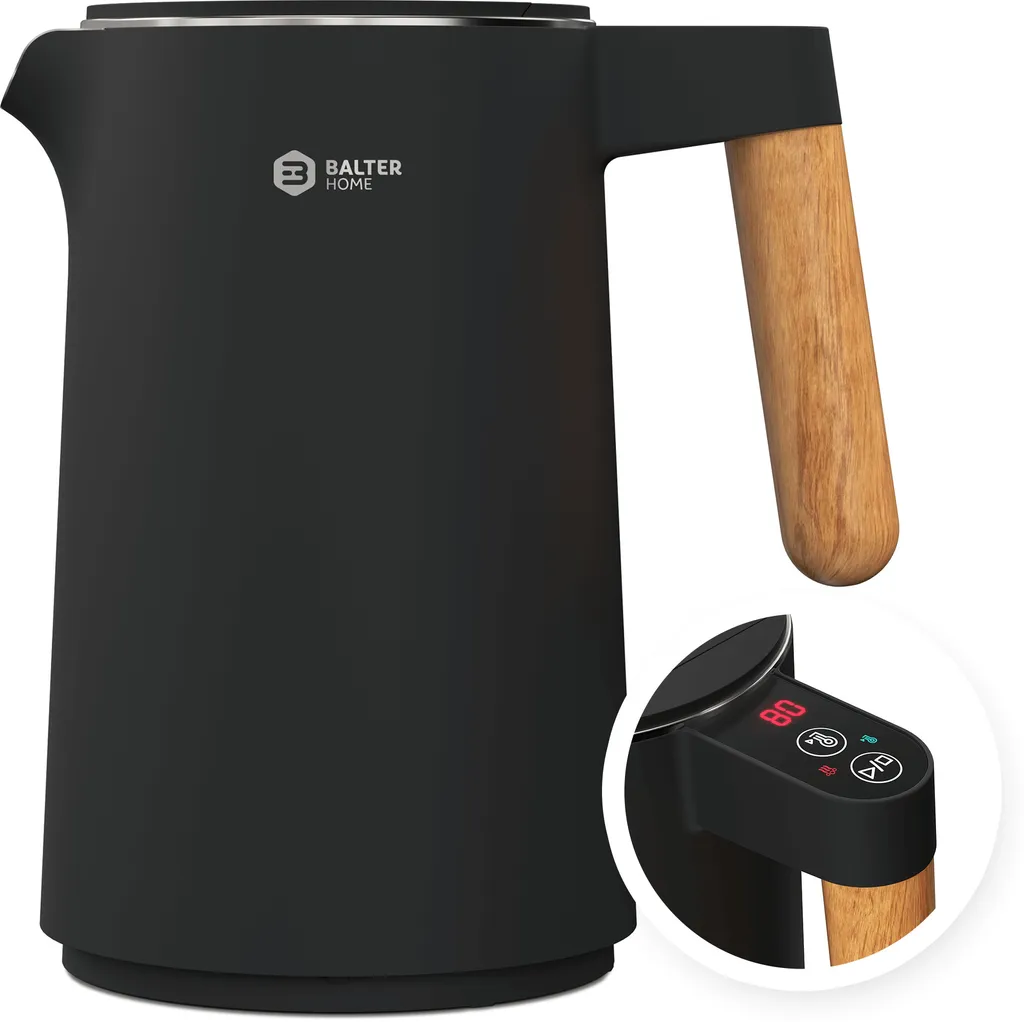 BALTER Bouilloire Température Réglable 1.5L en Acier Inox Noir 2200W