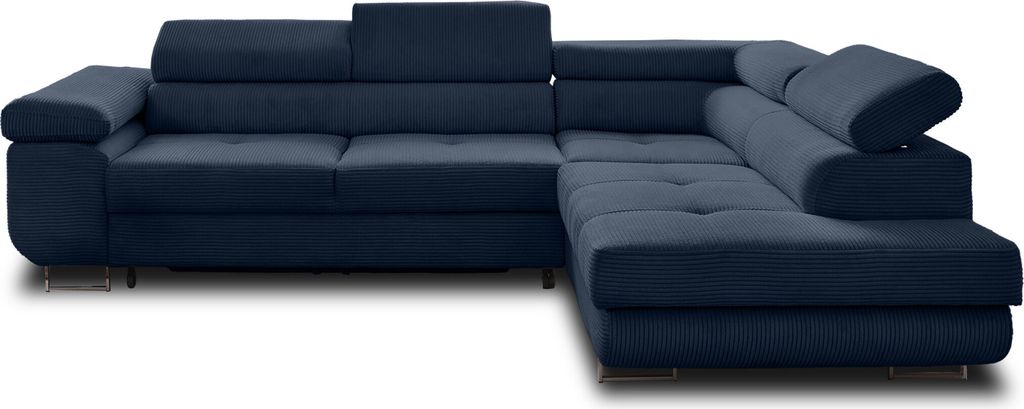 Best Möbel Zaria, Ecksofa rechts, mit Schlaffunktion und Bettkasten sowie verstellbaren Kopfstützen, 5-Sitzer, aus Cord , Blau