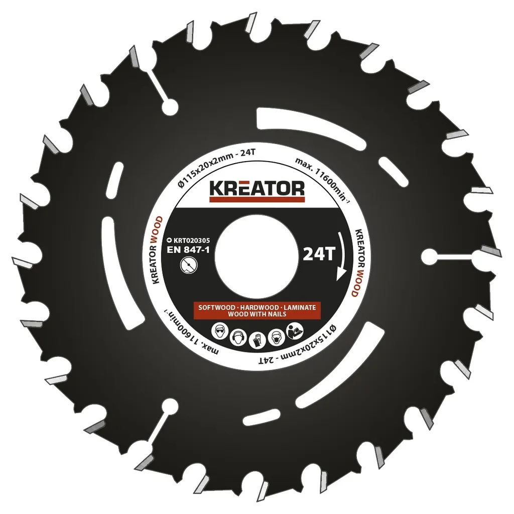 Disco Sega Circolare 115mm Legno Kreator KRT020305 - 24 Denti Acciaio