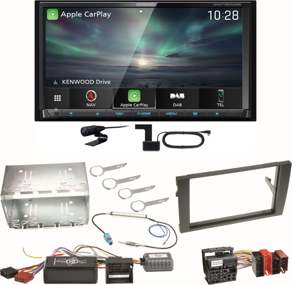 Kenwood DNX-7190DABS Android Auto Carplay Einbauset für Seat Exeo Audi A4 B6 B7