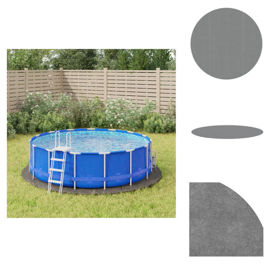 An above-ground swimming pool with a ladder, set up on a grassy lawn.