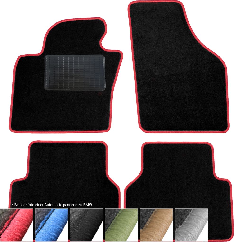 moto-MOLTICO Fußmatten Auto Velours Autoteppiche Schwarz Automatten Set 4-teilig passend für BMW 3er E21 1975-1983 (Rote - Ziernähte)
