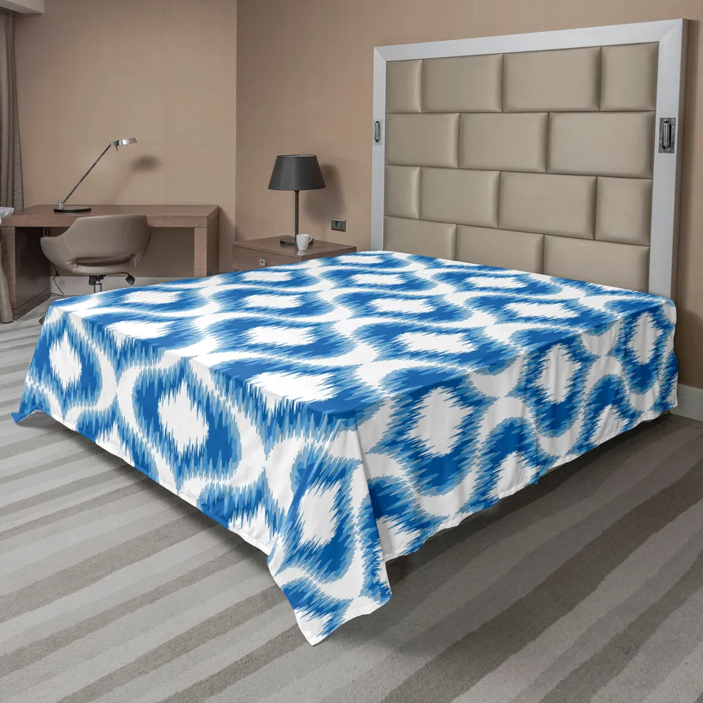 Lenzuolo Piano 266x260 cm ABAKUHAUS Ikat Blu Bianco Design