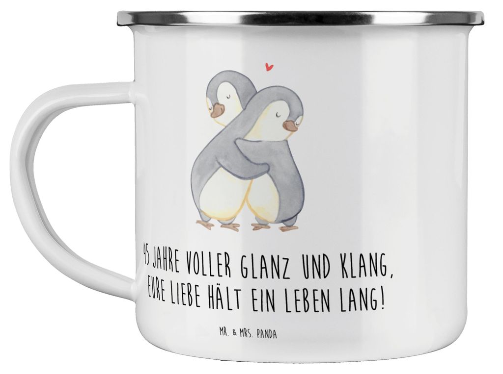Mr. & Mrs. Panda Pott 45. Hochzeitstag Messinghochzeit - Transparent - Geschenk, Liebe und Harmonie, langjährige, Teetasse, Haferl, Emaille Becher...