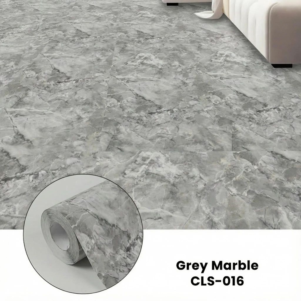Marmor Klebefolie - Selbstklebende Bodenfolie - Dick - 1 Rolle - Groß - Für Böden, Arbeitsplatten, Möbel - Hellgraue Marmoroptik