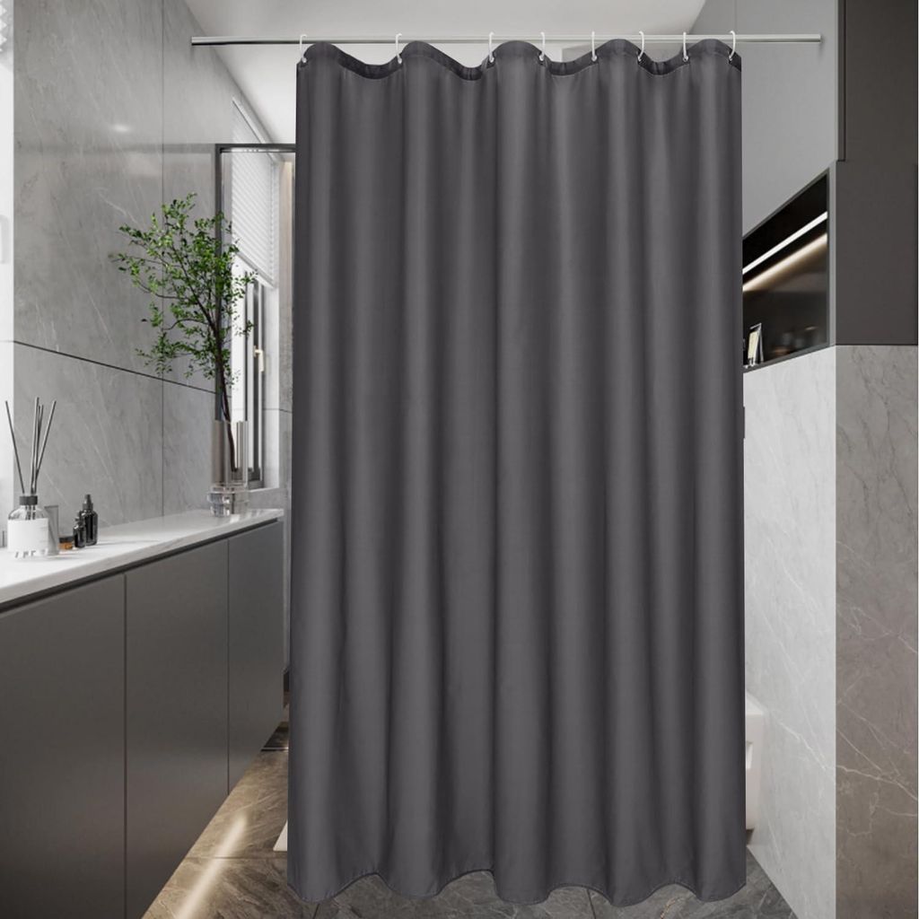 Schmaler Duschvorhang 120 x 180 cm, dunkelgrau, wasserdicht, aus Polyester, schimmelresistent, waschbar, mit 8 Ringen