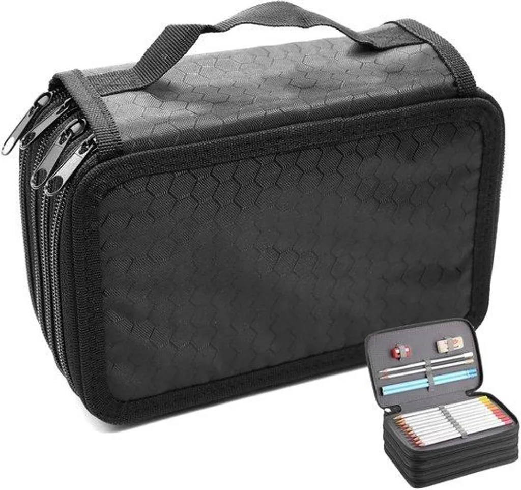 Trousse Grand Étui avec 72 Compartiments et 4 Poches Zippées en Noir