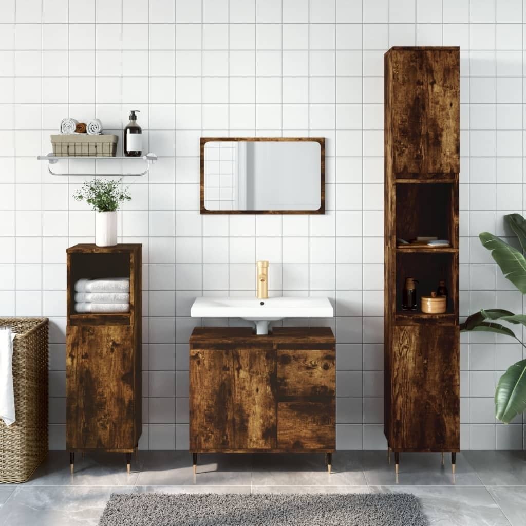 The Living Store Badschrank Räuchereiche 65x33x60 cm Holzwerkstoff