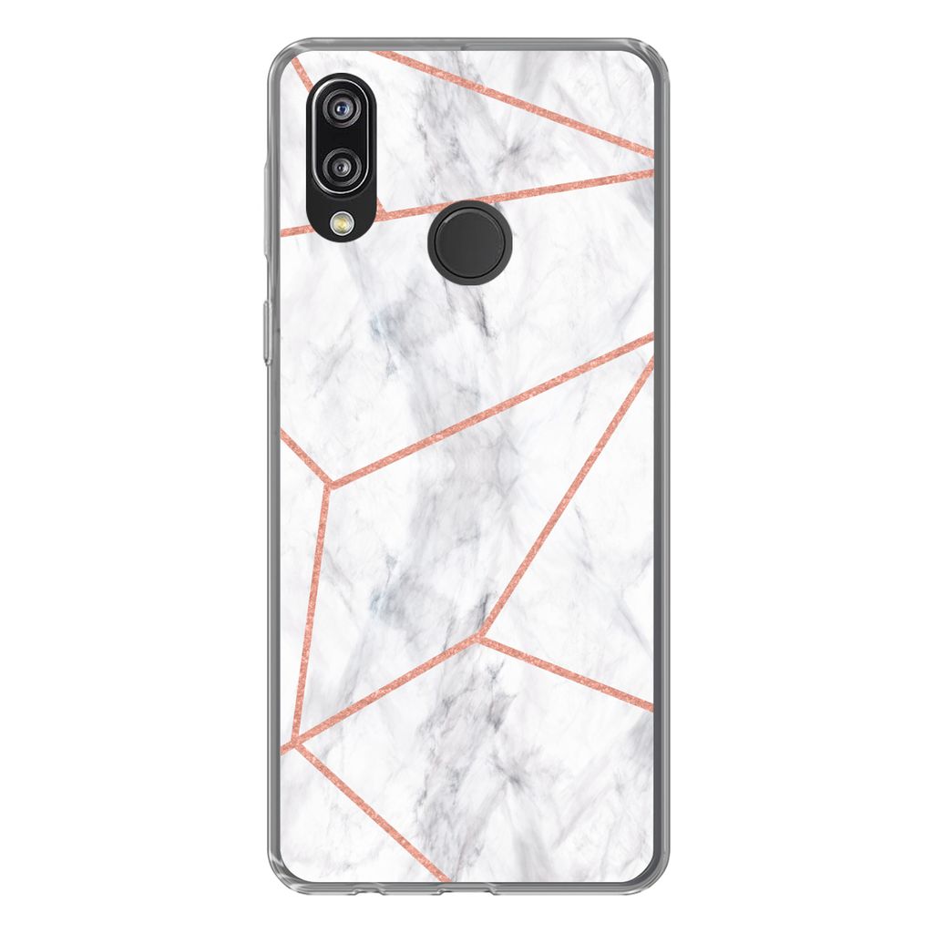 MuchoWow Handyhülle Schutzhülle Hülle für Huawei P20 Lite (2020) Marmor - Roségold - Weiß Silikon Softcase Handy Hülle - Kartenhalter