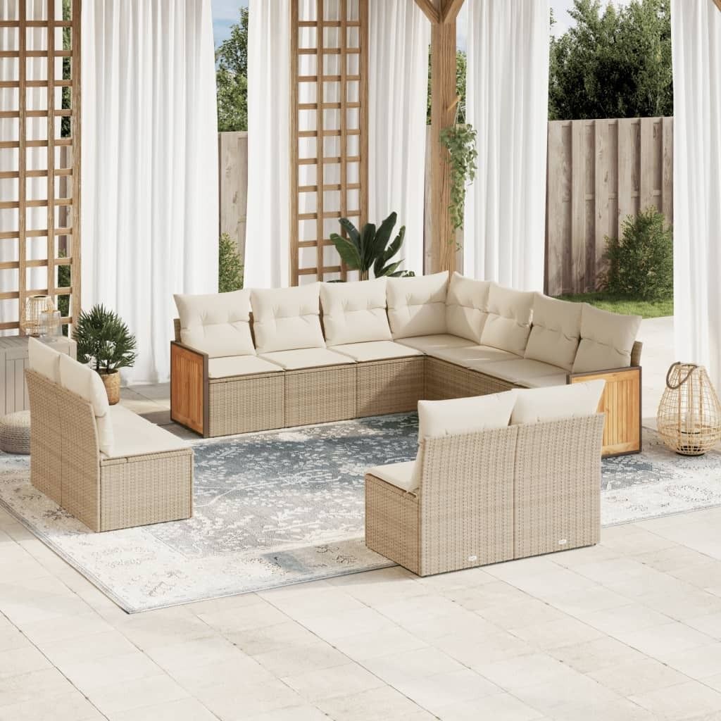 Maison Exclusive - 11-tlg. Garten-Sofagarnitur mit Kissen Beige Poly Rattan