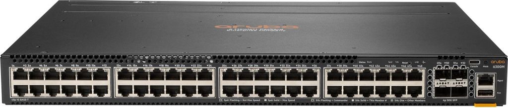 HPE Aruba 6300M - Switch - L3 - managed - 48 x 10/100/1000 (1 PoE+) + 4 x 1 Gigabit / 10 Gigabit / 25 Gigabit / 50 Gigabit SFP56 (Uplink / Stacking...