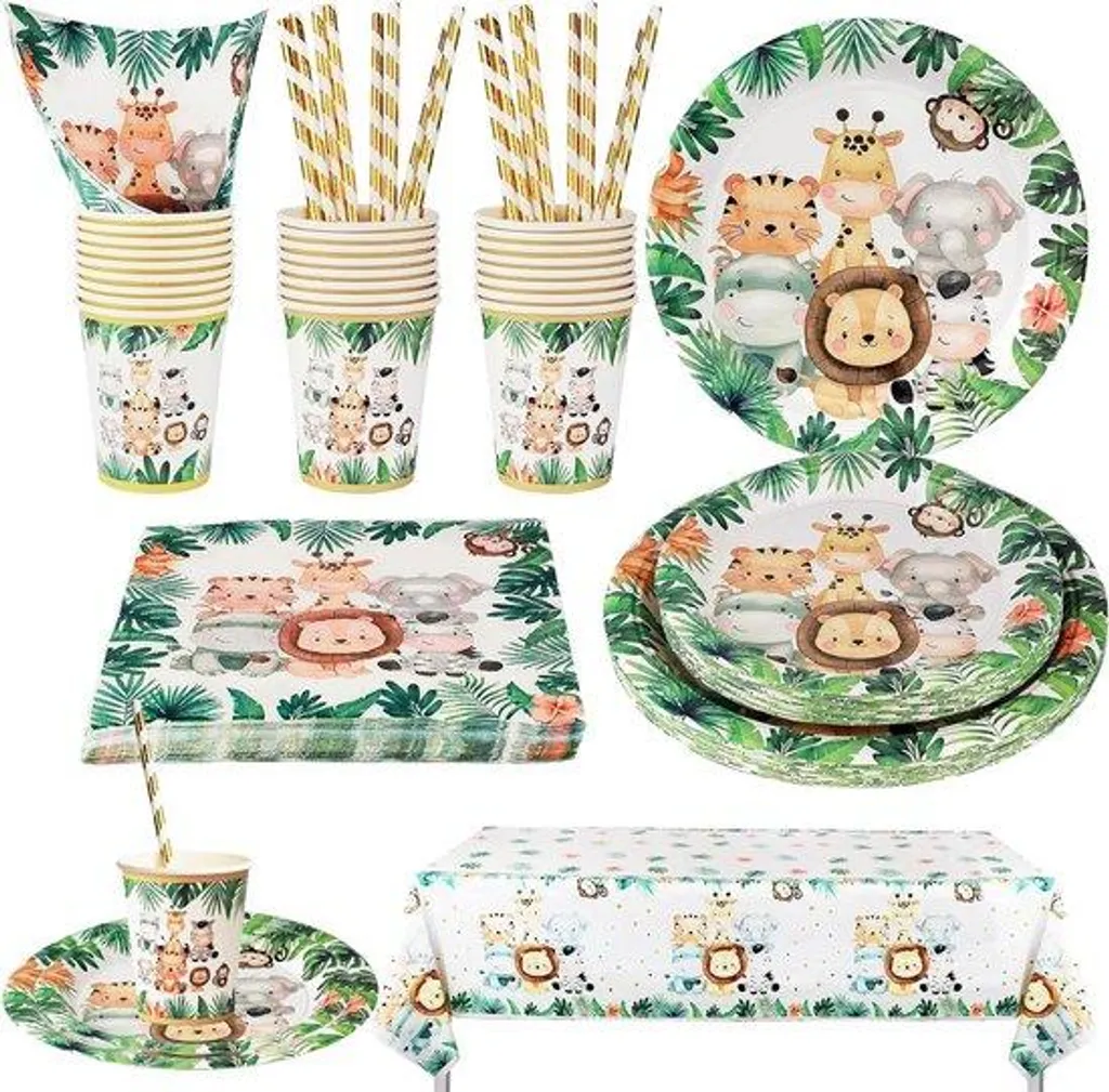 Vaisselle jetable Jungle : fini la vaisselle après fête - 101 pièces