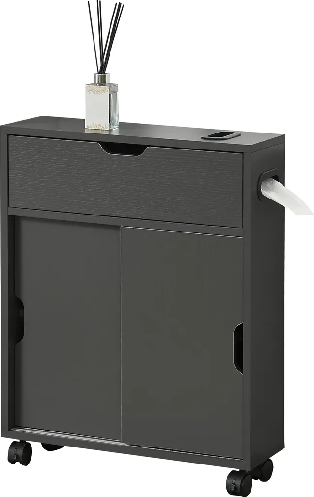 Armoire de toilette Kempele grise 67 cm - Étagère coulissante gain de place