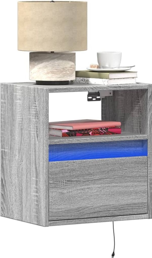 Maison Exclusive - Wand-Nachttische mit LED-Leuchten 2 Stk. Grau Sonoma