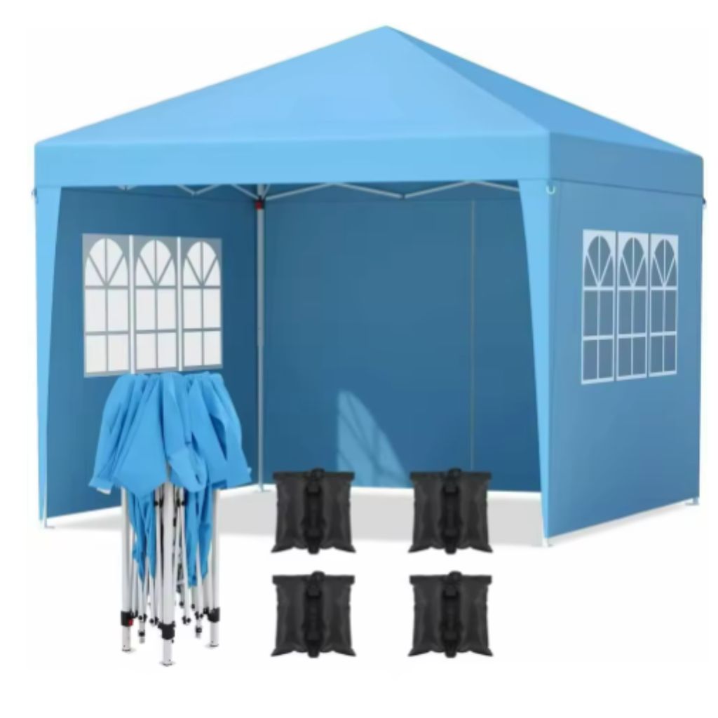 Partyzelt mit Seitenwänden – 300x300 cm – Faltbare Festzelt – Blau – Easy-Up Pavillon – Wasserdicht & Wetterfest – Höhenverstellbar