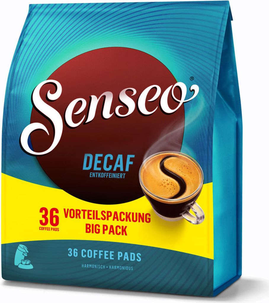 Senseo Kaffeepads Entkoffeiniert / Decaf, Reiches Aroma, Intensiv & Ausgewogen, Kaffee für Kaffepadmaschinen, 360 Pads