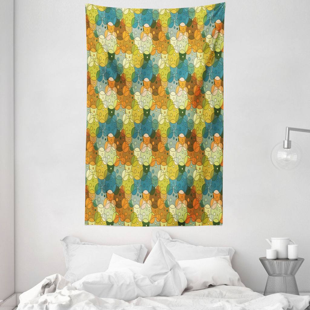 ABAKUHAUS Geometrisch Wandteppich und Tagesdecke, Abstrakte Kreis-Muster aus Weiches Mikrofaser Stoff Waschbar ohne Verblassen Digitaldruck, 140 x ...