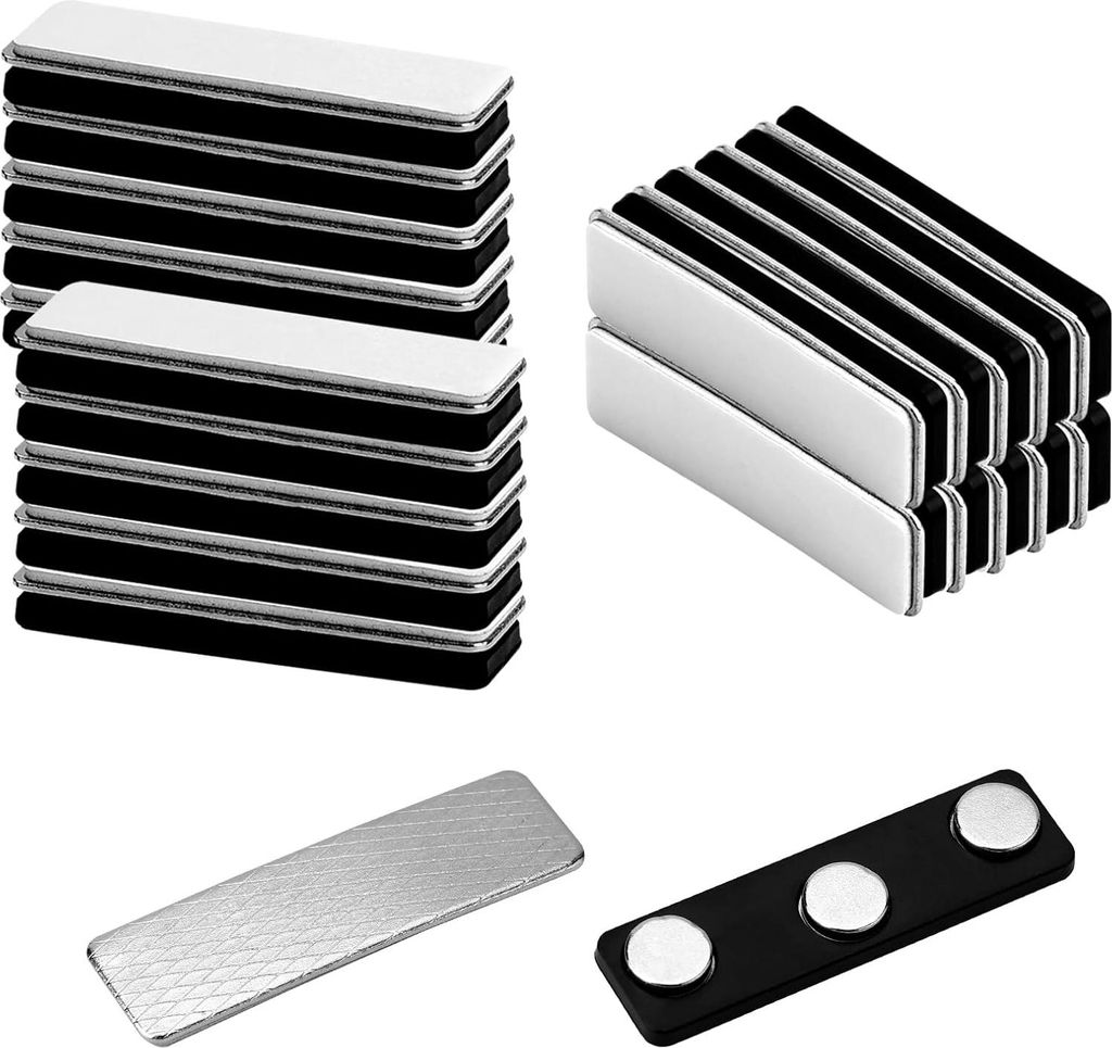Magnetische Namensschilder Starke Namensschilder mit Magnetrücken - 20 Stück (Schwarz)