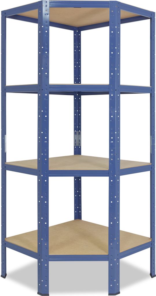 shelfplaza HOME 155x60x30cm Eckregal Schwerlast blau / Metall Eckregal stehend mit 4 Böden / Corner Shelf 175kg Tragkraft Schwerlastregal Ecke /...
