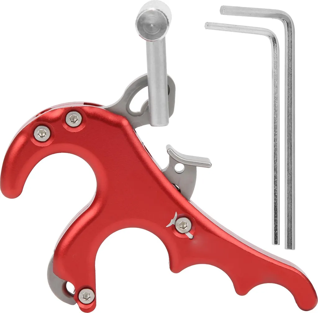 Grip de Tir à l'Arc 4 Doigts Métallique Rouge avec Trigger de Pouce