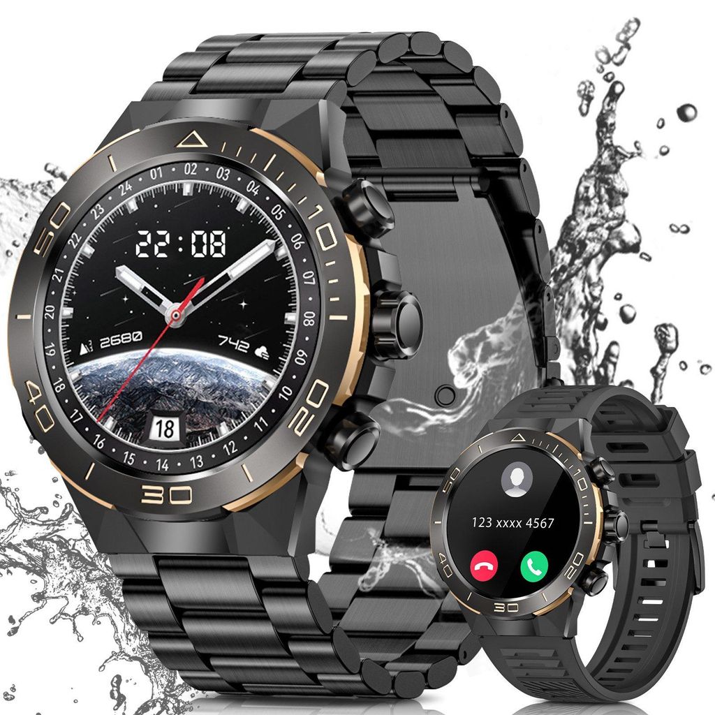 Smartwatch 2026 für Herren in Militärqualität mit AMOLED-Display Smartwatch,Anruf, Herzfrequenz, Blutdruck, 107 Sportmodi, IP68, Android/iOS