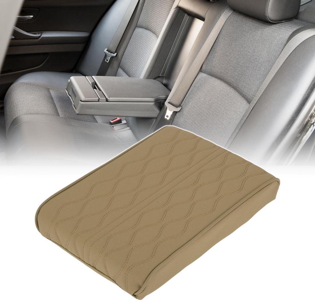 Memory Foam Auto Armlehnenpolster 11,81"x7,87" Mittelkonsole Abdeckung Armlehnen Sitzbox Abdeckung Kunstleder Beige Wasserwellenmuster