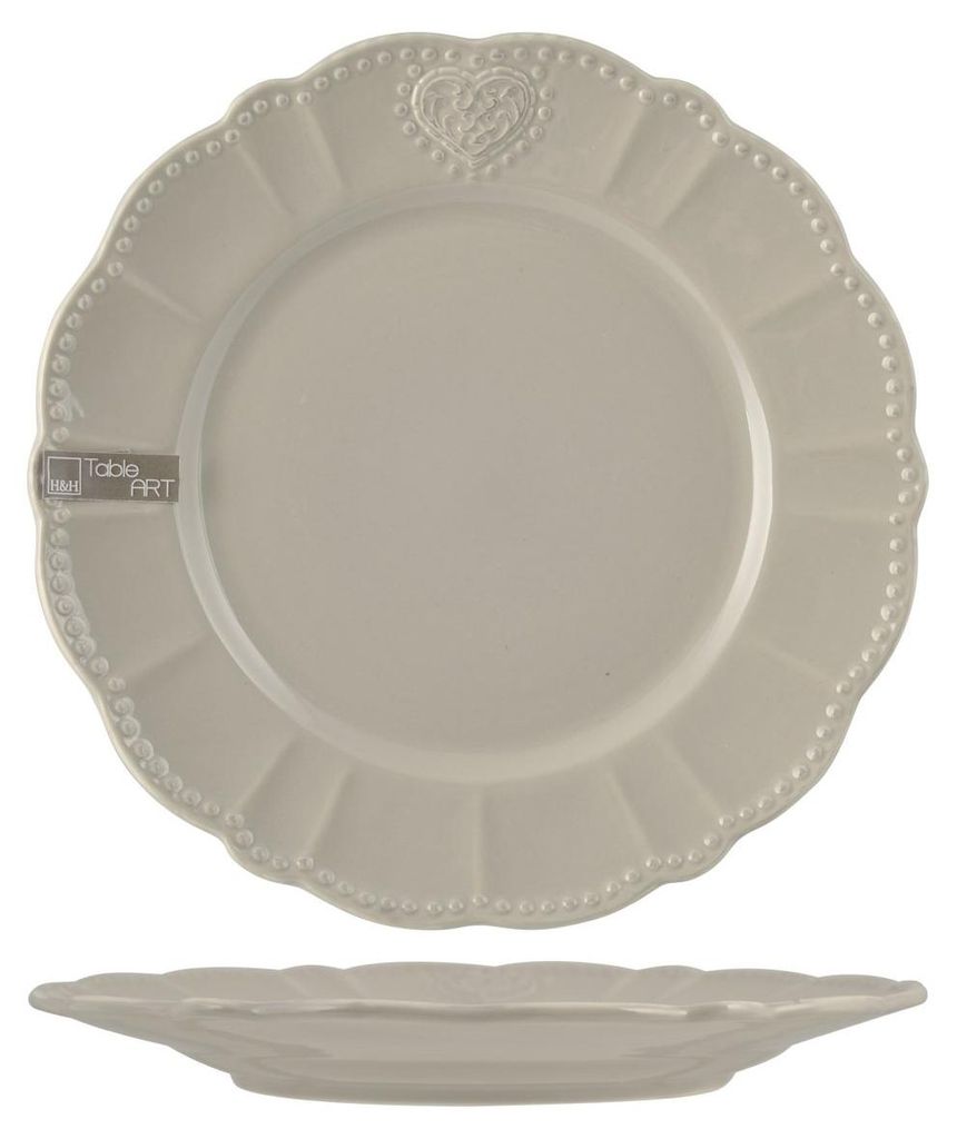 H&H Essteller, rund, Warm Grey, 26 cm, Keramik
