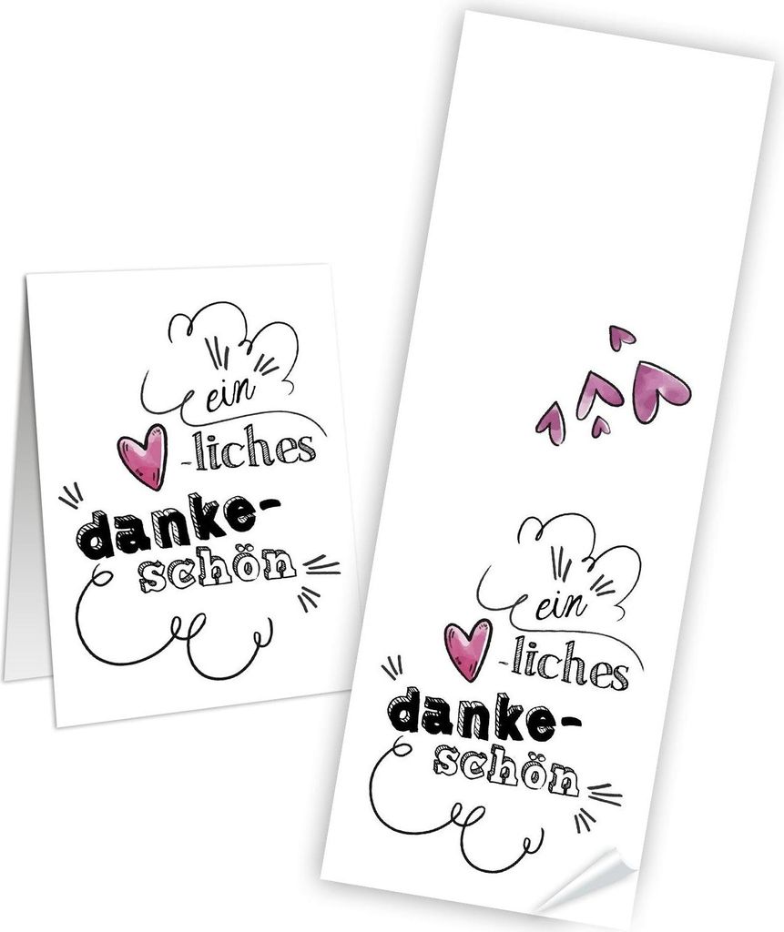 10 große lange Aufkleber EIN HERZLICHES DANKE-SCHÖN Herz rot pink 7 x 21 cm Banderole schwarz weiß Geschenkaufkleber Sticker selbstklebend Etike...