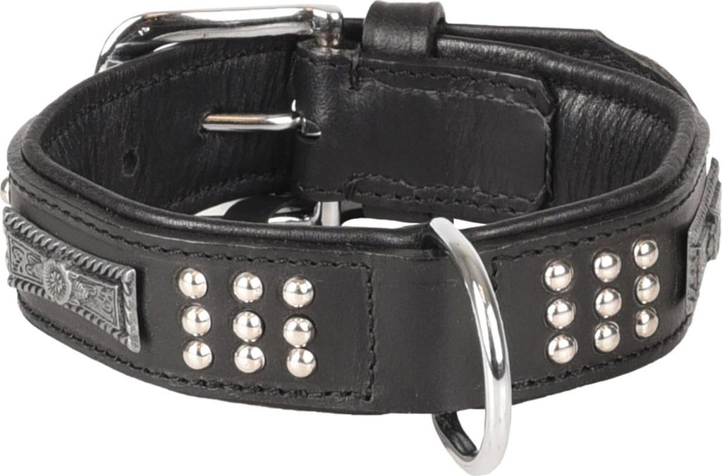 Flamingo Halsband Sedona Leder mit Nieten schwarz, Maße: 26-31 cm / 33 mm