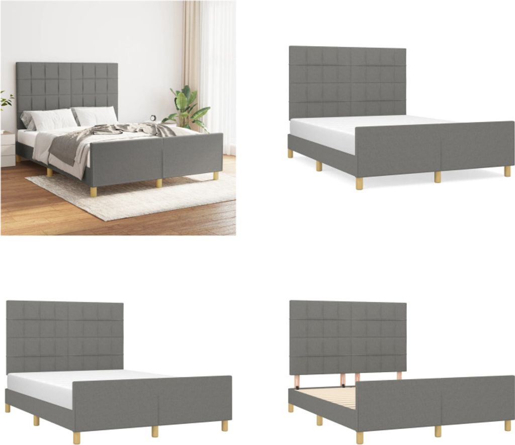 vidaXL Bettgestell mit Kopfteil Dunkelgrau 140x190 cm Stoff - Bettgestell Mit Kopfteil - Bettgestelle Mit Kopfteile - Bettgestell - Bett Mit Kopfteil