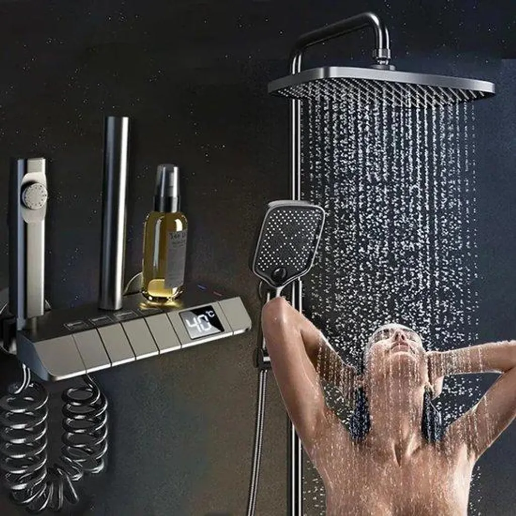 Colonne de douche numérique à affichage LED et mitigeur noir