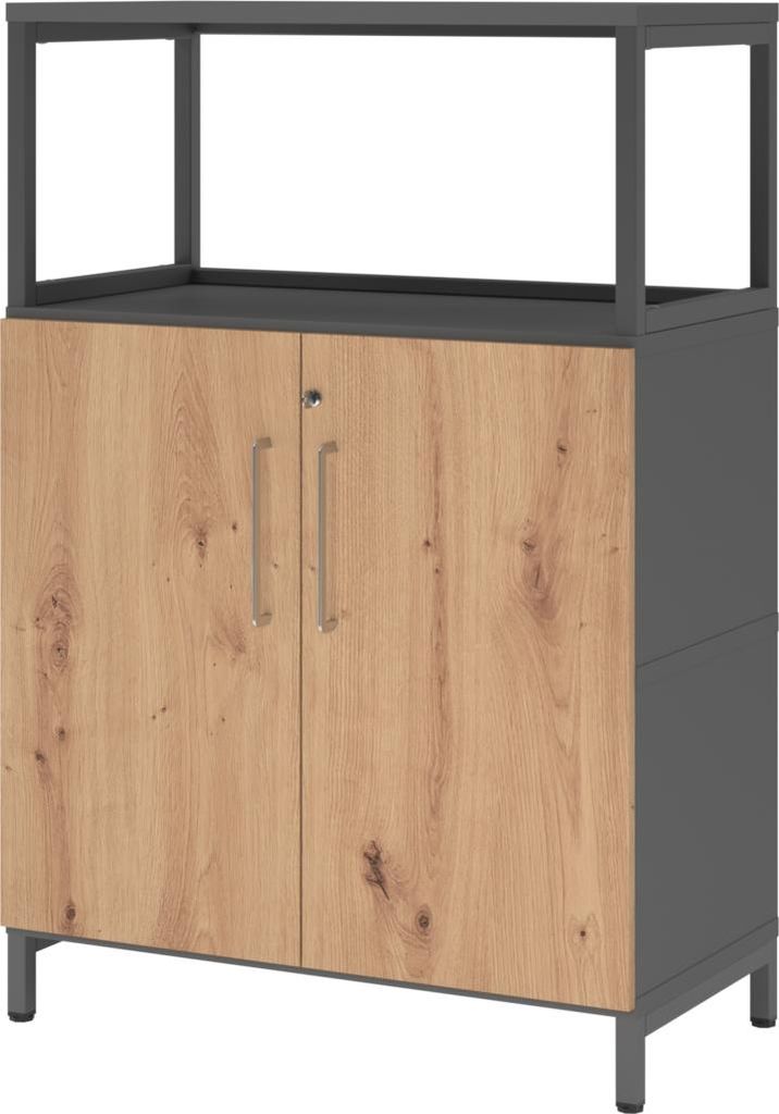 Hammerbacher Regal FlexWall Türen 3OH 1offen Sockel graphit/asteiche