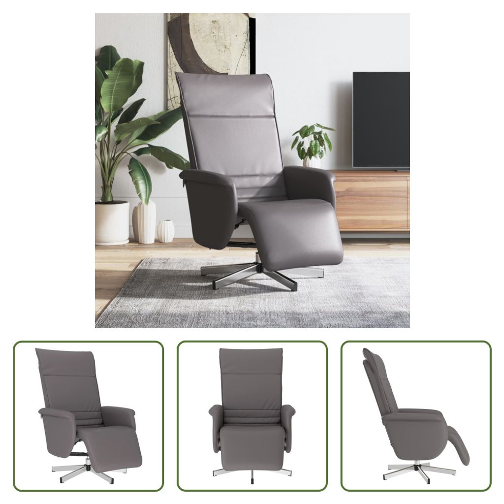 The Living Store Relaxsessel mit Fußteil Grau Kunstleder