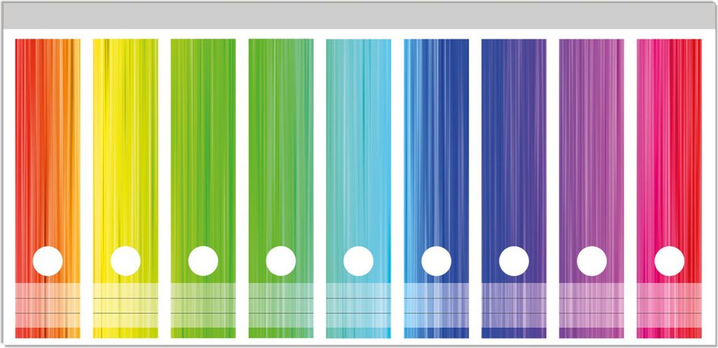 Wallario Ordnerrücken Sticker, selbstklebend für breite Ordner, 9 Stück, Motiv Regenbogenmuster - Farben rot, gelb, grün, blau, pink und rot