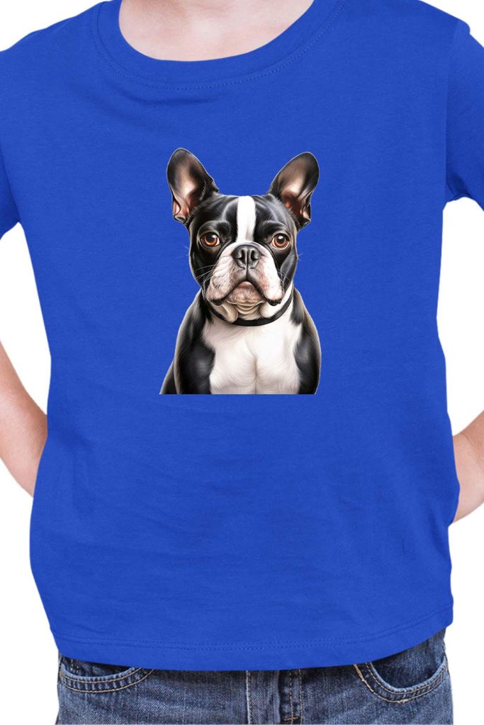 Kinder T-Shirt Dogs Breeds Boston Terrier Dog Breed 007, 9-11 Jahr - 140 / Blau